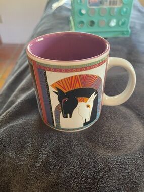 Laurel Burch White Mug with Multicolor Bird Accent